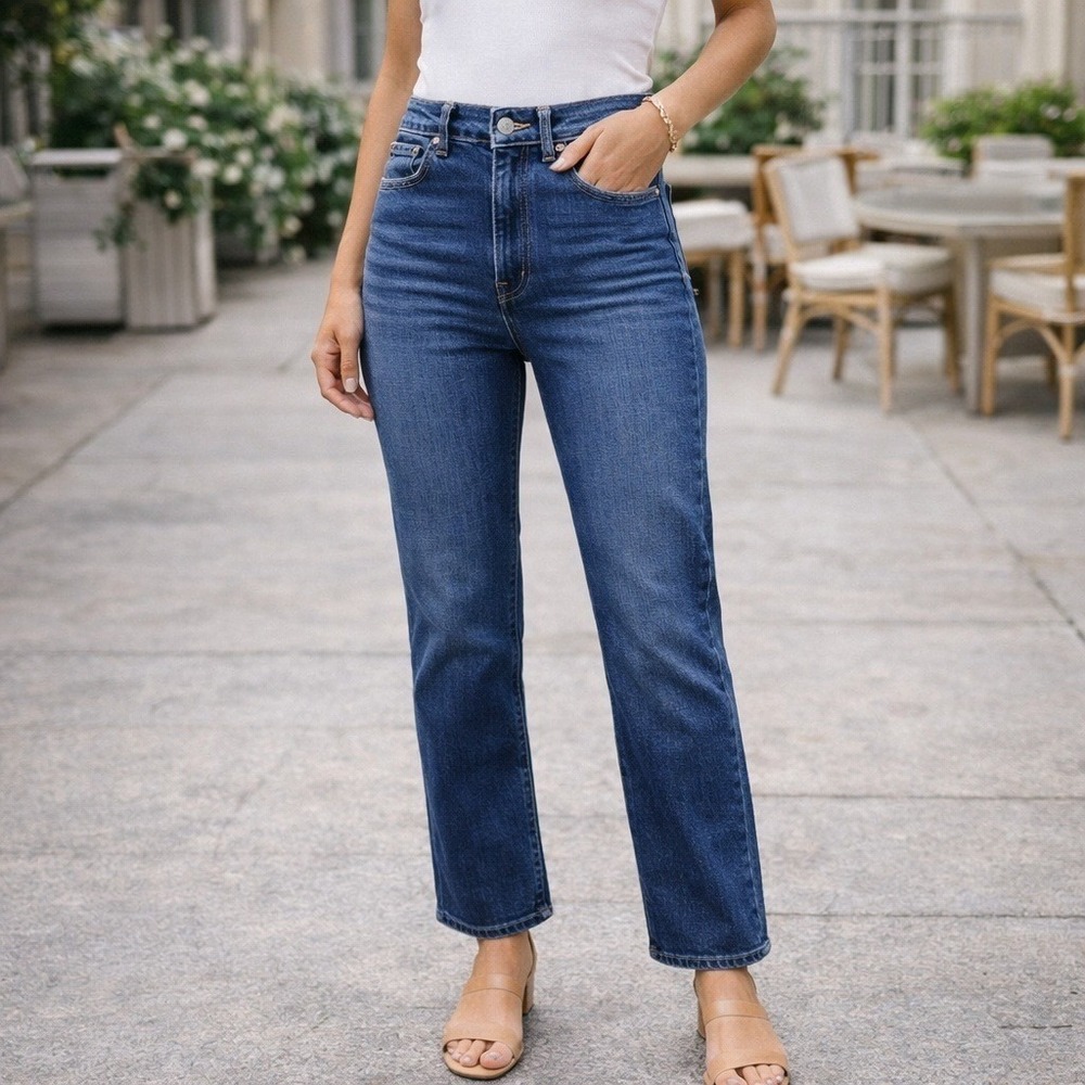 Re/Done 70s Stove Pipe Jeans 26 High Rise Straight Leg Vintage Inspired Blue
